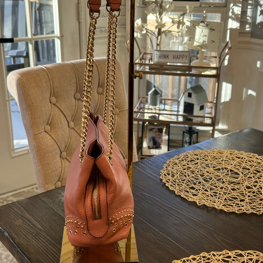 Michael Kors Blush pink Studded pebbled leather Shoulder Bag with chain handles. - Picture 6 of 16